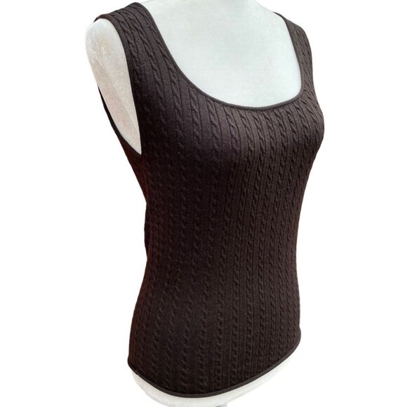 Vintage Armani Collezioni Cable Knit Virgin Wool Sweater Vest Brown Size 8/M - Picture 2 of 8